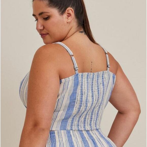 Torrid Linen-Blend Smocked Button Front Striped Tank Top Women's Size 1 (1X) - Picture 3 of 8